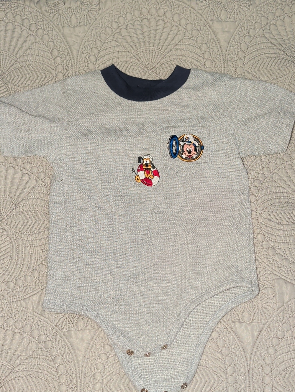 Vintage Disney Gray One-Piece with Navy Trim
